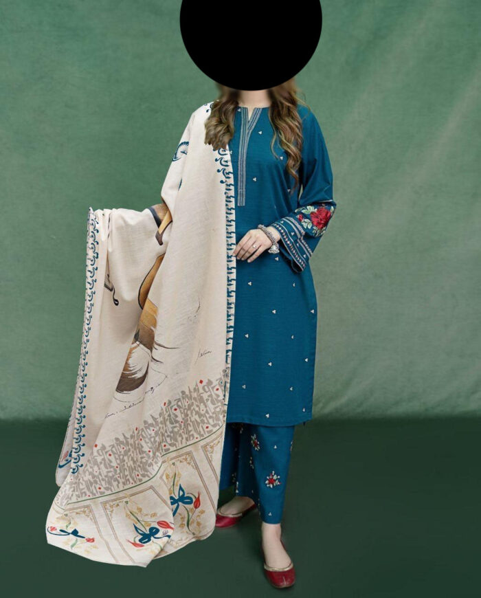 3 Pcs Women's Unstitched Embroidered Suit
