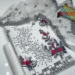 3 Pcs Women's Unstitched Organza Embroidered Suit